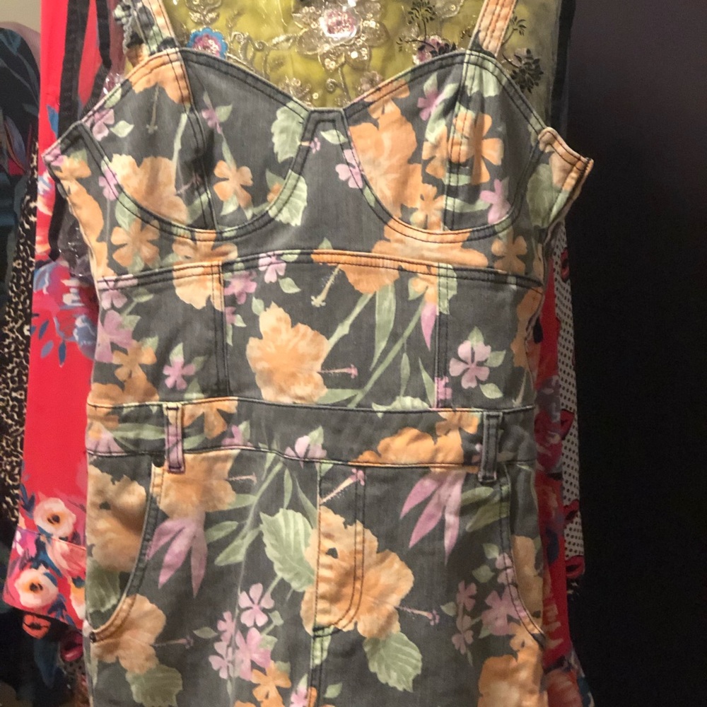 Moto Floral Print Denim Romper Size 8